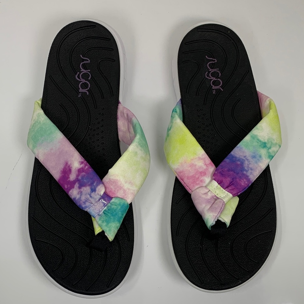 Sugar  Rumor Women’s Black,Green and Purple Thong Flip-Flop Sandals Size 10 M
